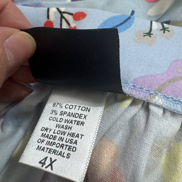 Dapper Day Floral Print Skirt & Top Set 4X Light Blue 100% Cotton First Frost - Picture 14 of 15